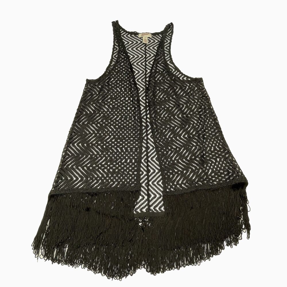 Arizona Jeans Co. Crochet Vest Fringe Black Women's Size Medium